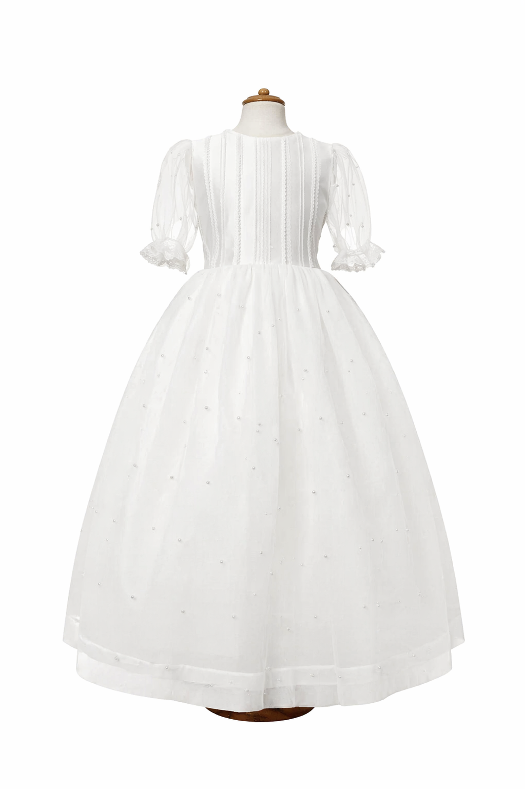 Vestido comunión falda perlas, manga tres cuartos