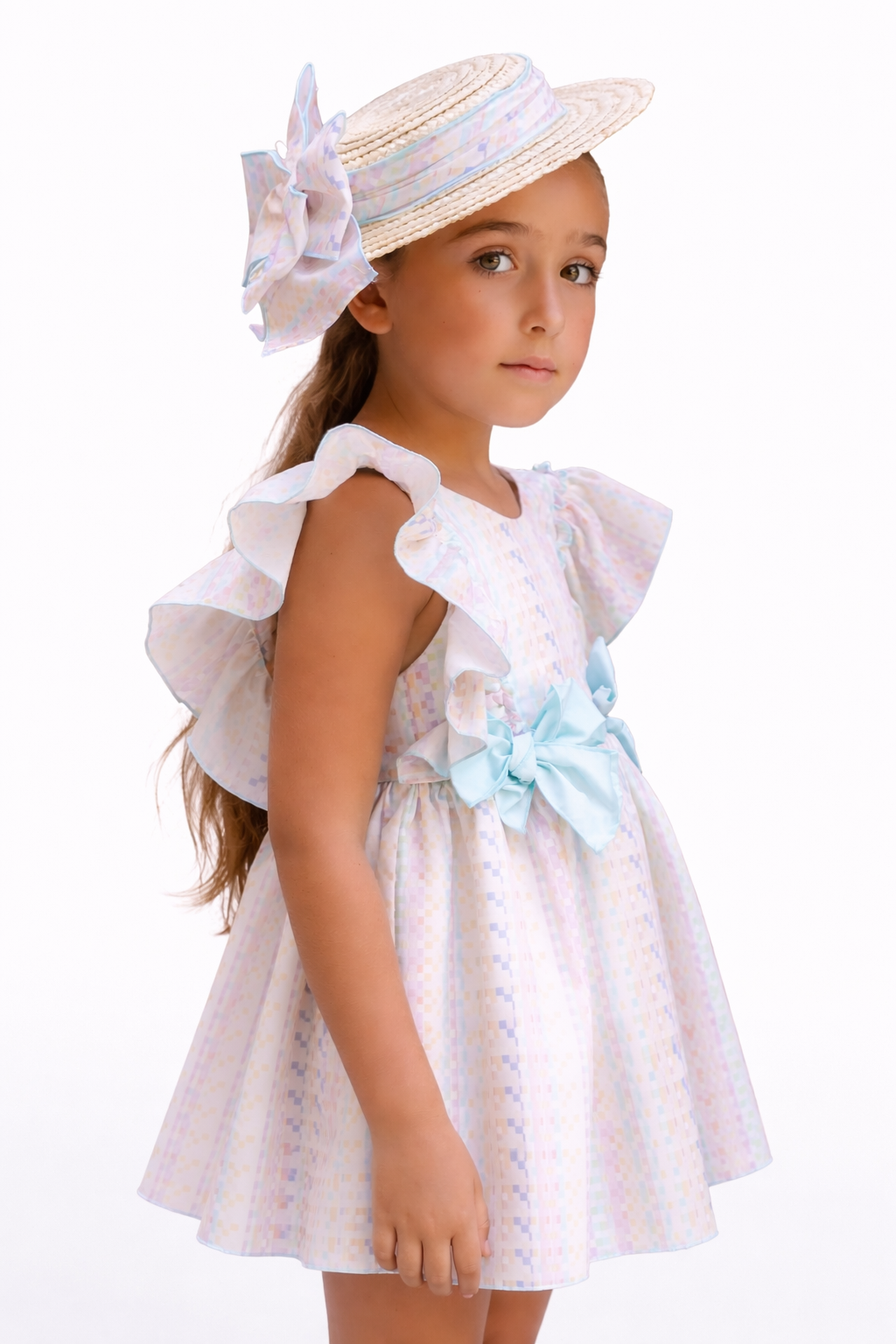 Vestido a cuadros 2 moños y manga volada