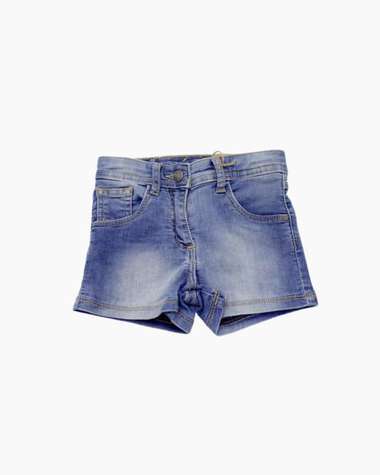 short corto, tiro alto denim claro. niña