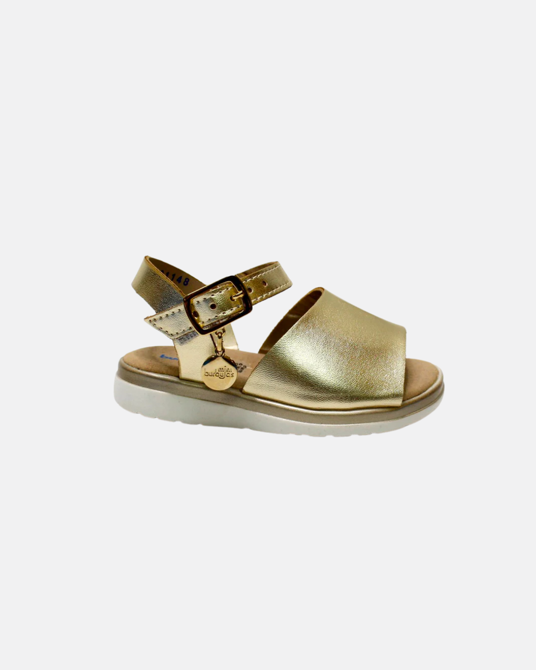 huarache color oro, tira ancha con hebilla