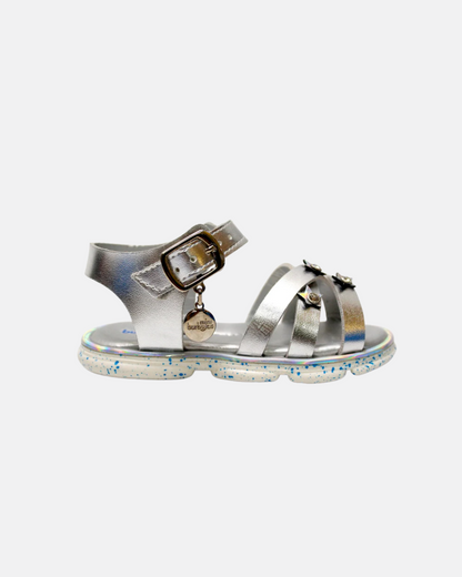 huarache triple franja con estrellas color plata