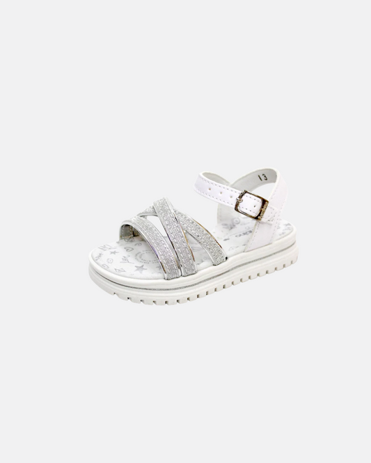 huarache tiras plata, suela ancha plástica