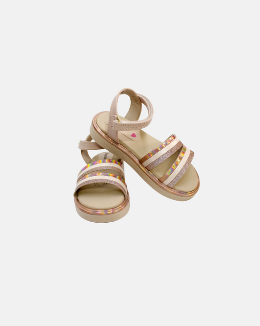 huarache lineas  oro rosado, cierre de velcro