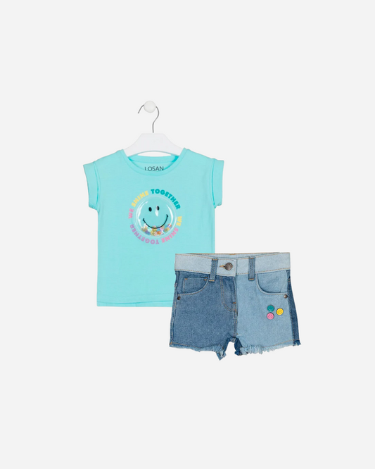 set happy face short y playera