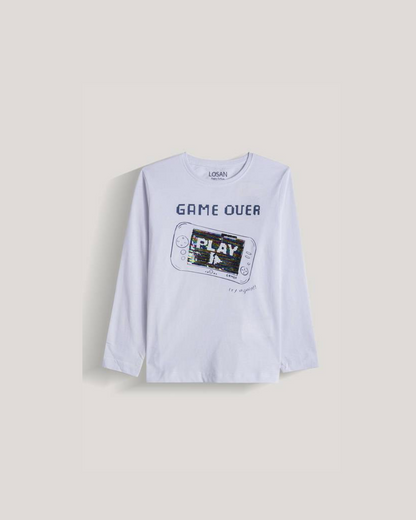 camiseta manga larga color blanco "game over"