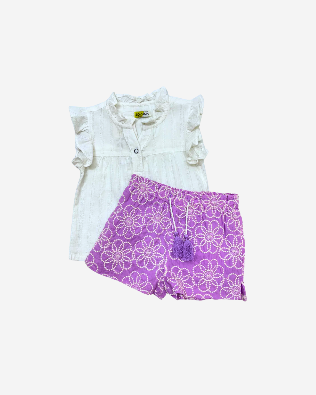 Set blusa crudo Short lila con jareta ponpon