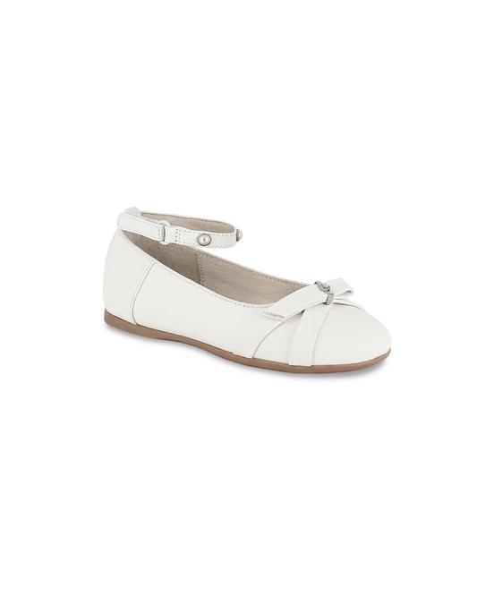 zapato blanco 2 tiras cruz centro perlas