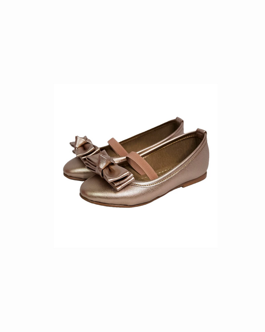 zapato oro rosado con doble moño