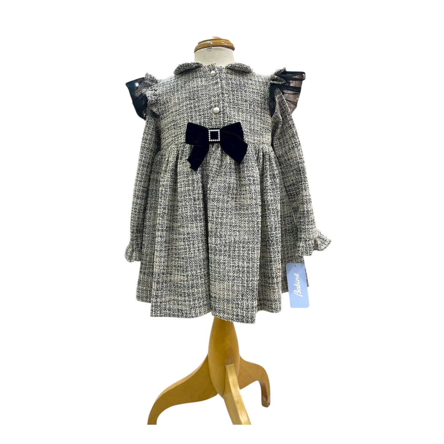 Vestido rosa 2 botones moño en cintura moda española, color negro