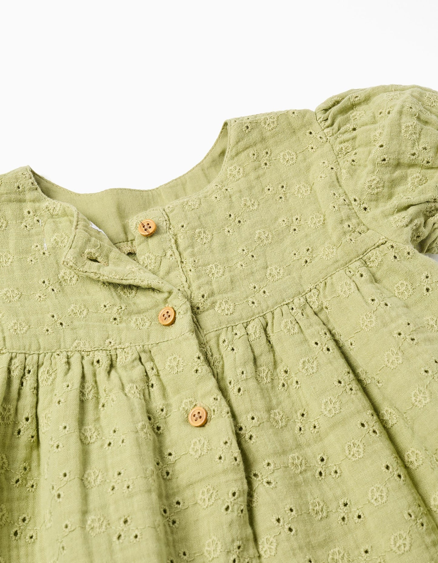 Vestido de algodón con bordado inglés para bebé niña, verde claro