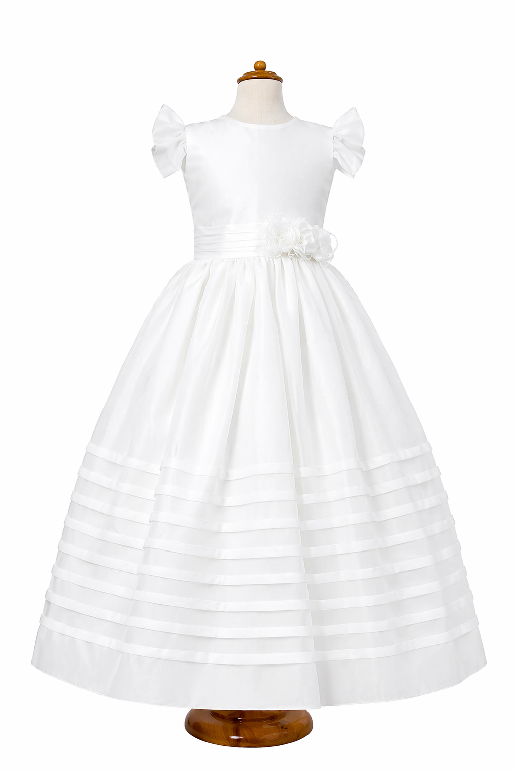 Vestido de primera comunión color perla manga ruffle