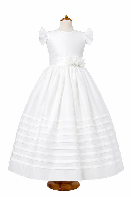 Vestido de primera comunión color perla manga ruffle