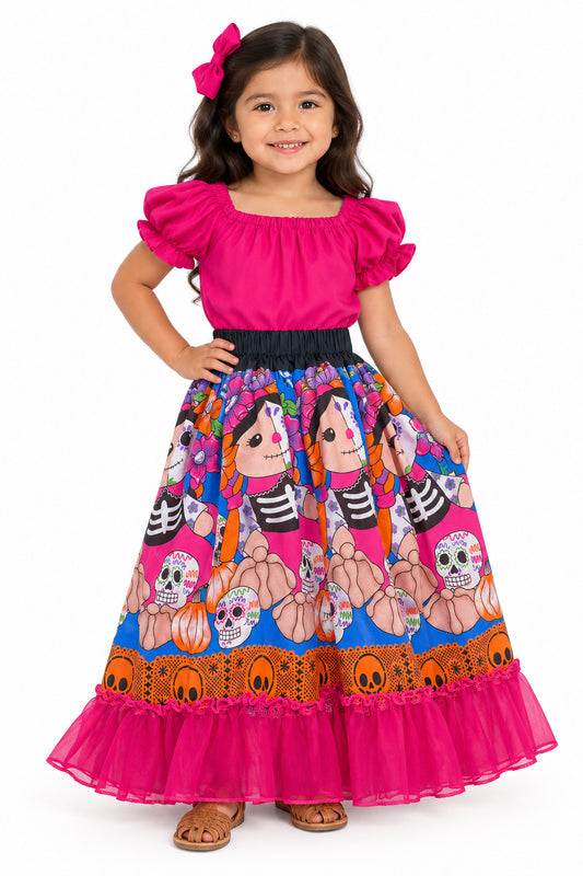 SET CATRINA BLUSA ROSA PETO NEGRO