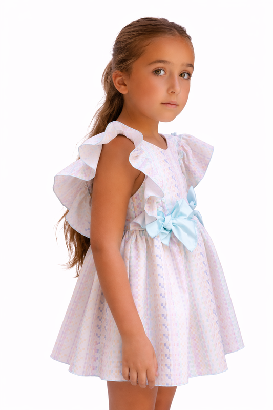 Vestido a cuadros 2 moños y manga volada