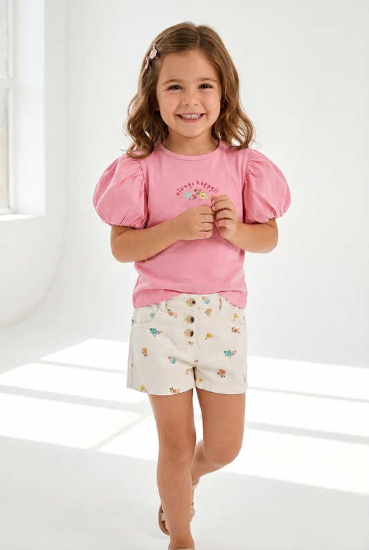 Blusa Manga Bombacha Rosa y Sort Corto Flores Always Happy