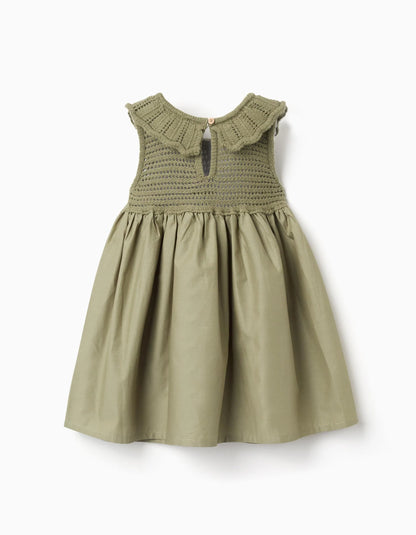 Vestido combinado con flores bordadas para bebé niña, verde oscuro