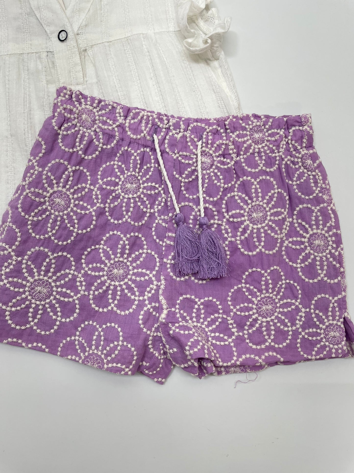 Set blusa crudo Short lila con jareta ponpon