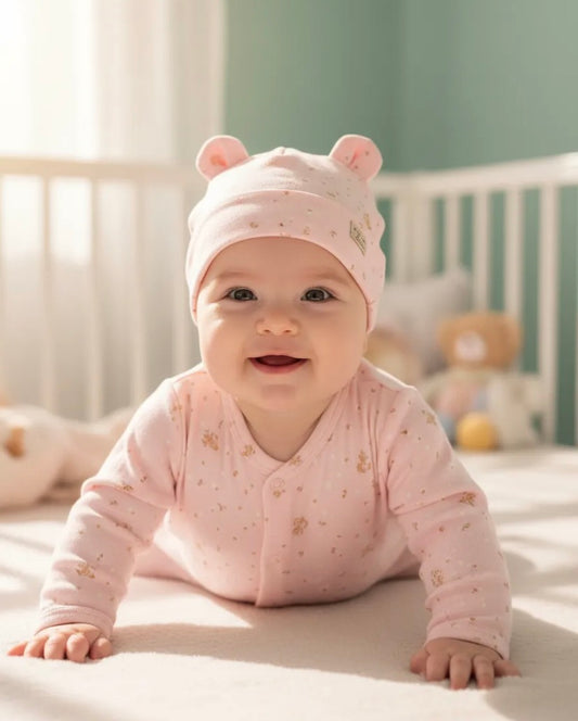 Pelele largo con gorro rosa baby recién nacida