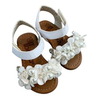 Huarache Juliette Paloma Blanco Flores y Perlas