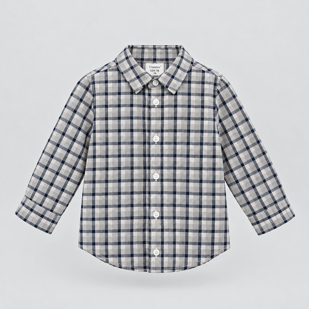 Camisa cuadros marino y beige