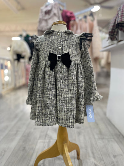 Vestido rosa 2 botones moño en cintura moda española, color negro