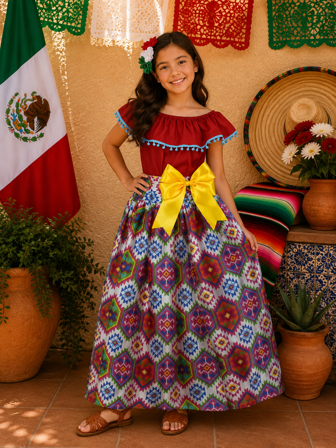 SET FALDA ADELITA COLORES BLUSA CAMPESINA ROJA POMPON AZUL, FALDA CUADROS BLANCA