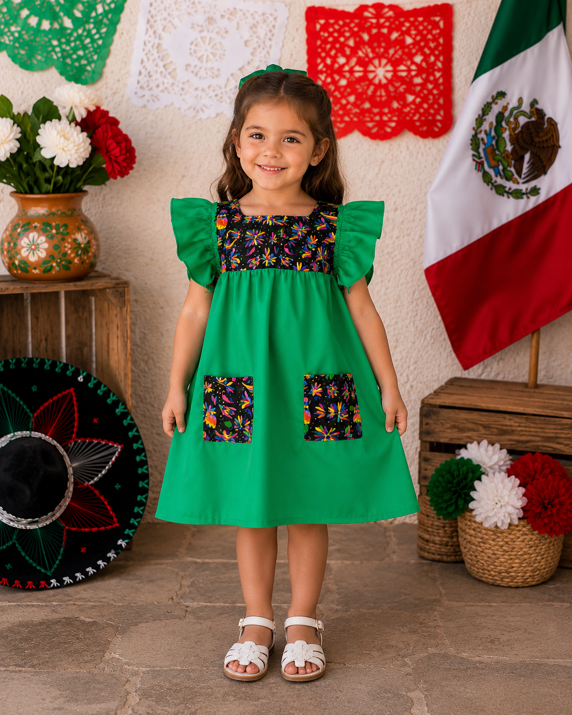 VESTIDO ELEMENTOS PATRIOS COLOR VERDE BANDERA