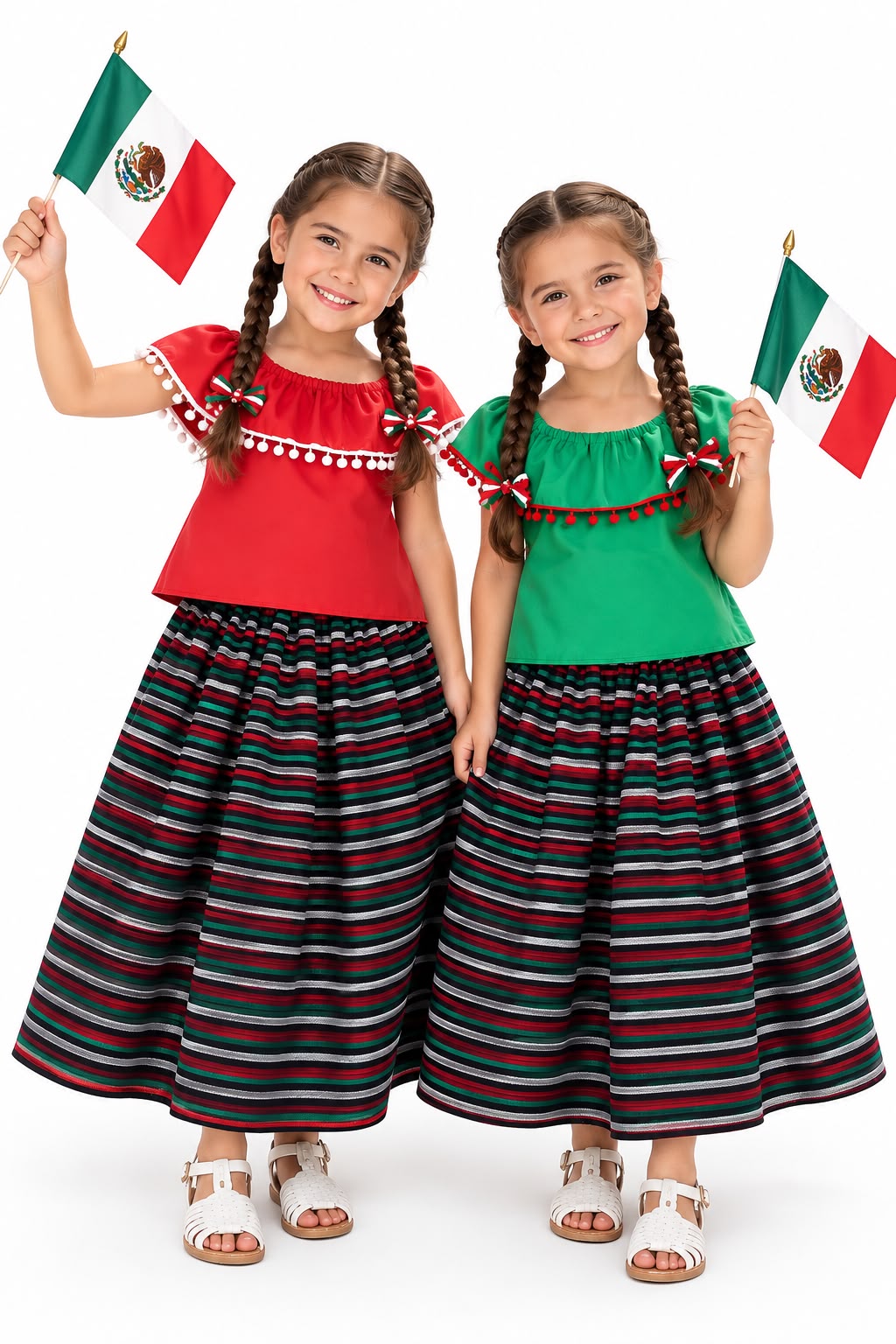 SET FALDA ADELITA BLUSA CAMPESINA ROJA O VERDE FALDA CAMBAYA NEGRO A RAYAS