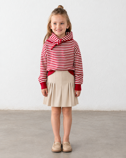 Set 3 piezas blusa + falda polipiel + Conjunto de jersey y pañuelo de rayas, mayoral