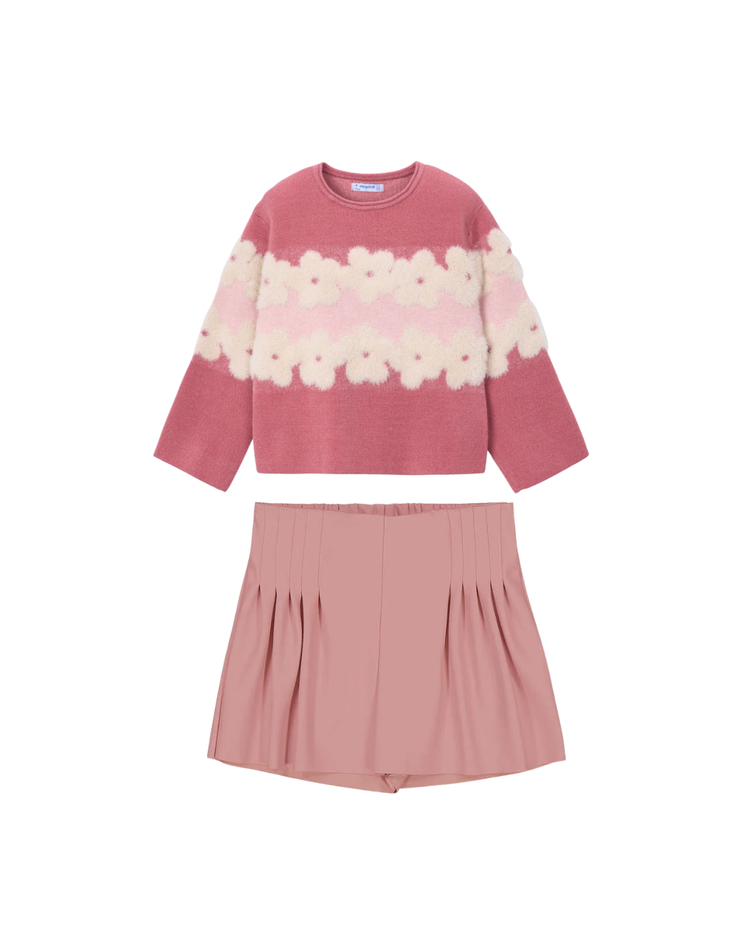 Set 2 piezas + falda polipiel + Jersey lineas flores