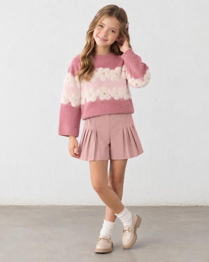 Set 2 piezas + falda polipiel + Jersey lineas flores