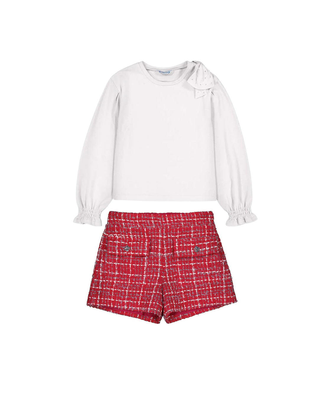 Set 2 piezas  + falda cuadros + camiseta lazo