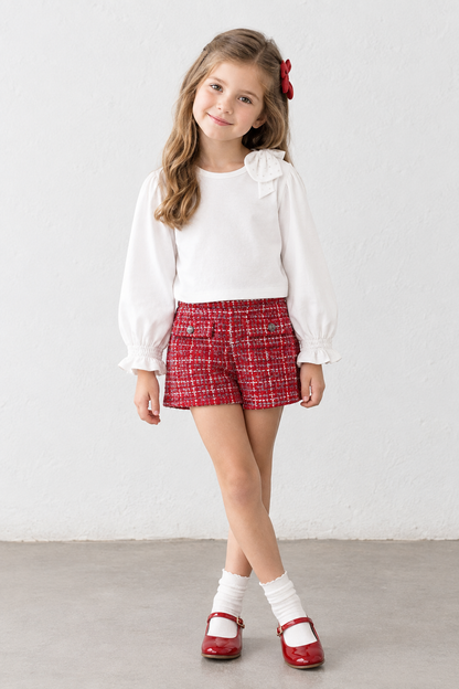 Set 2 piezas  + falda cuadros + camiseta lazo