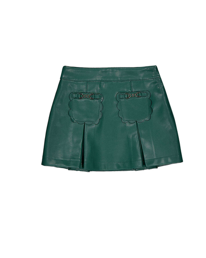 Set 2 piezas  + falda polipiel verde + camiseta manga larga