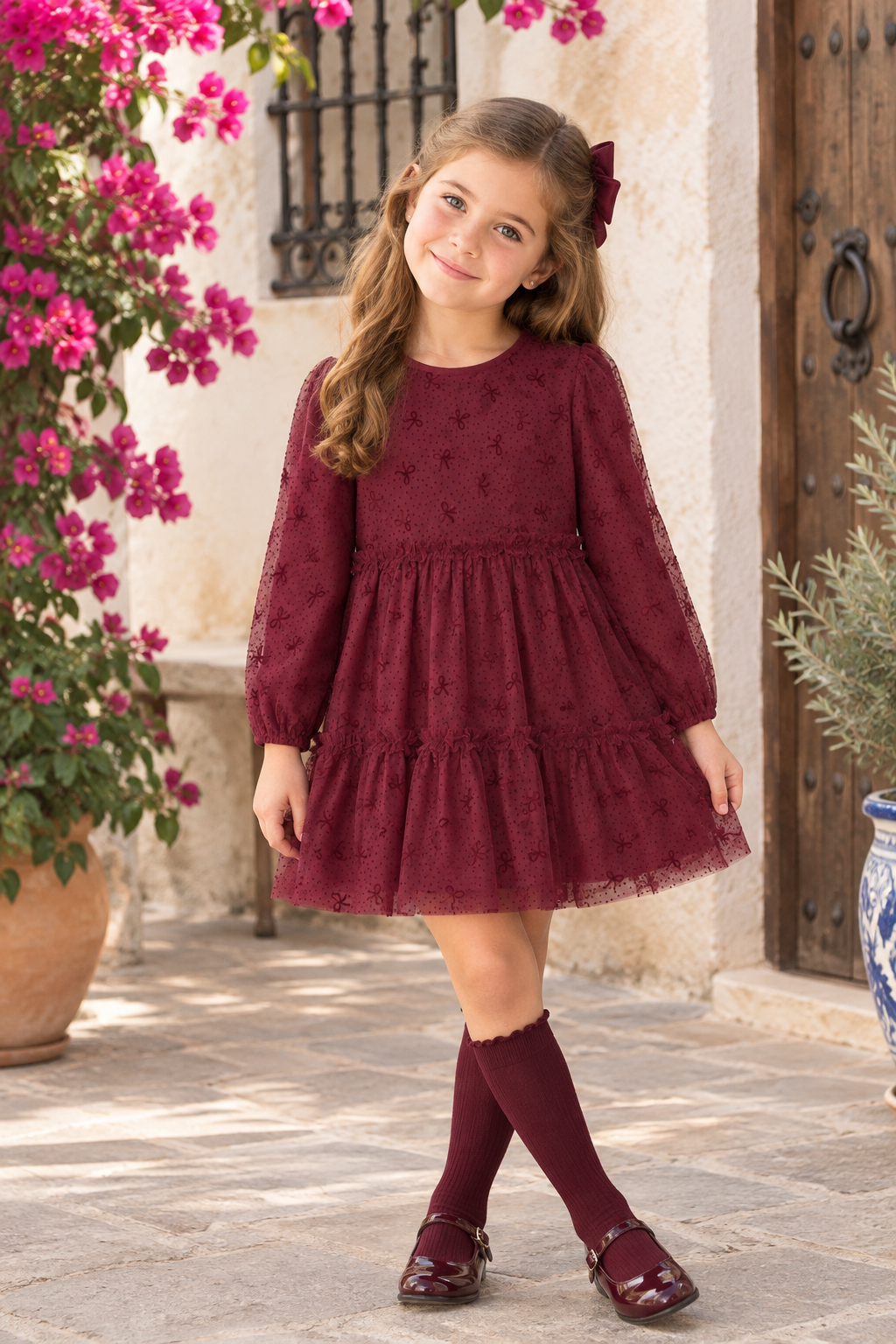 Vestido tul con glitter rosa framboise