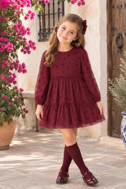 Vestido tul con glitter rosa framboise