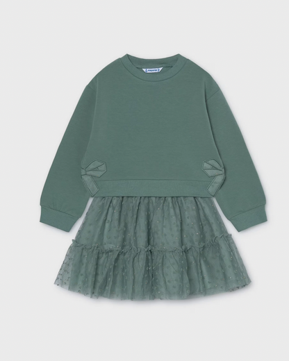 Conjunto falda tul y sudadera verde laurel