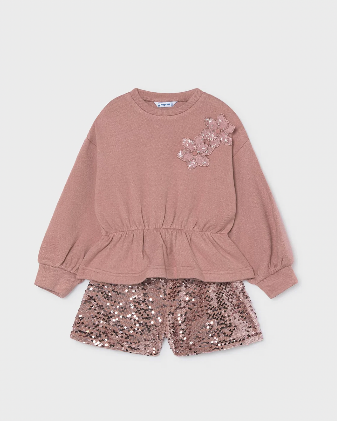 Conjunto jersey  + short lentejuela rosa cuarzo