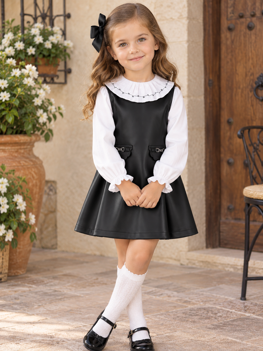 Vestido polipiel negro polipiel con blusa olanes