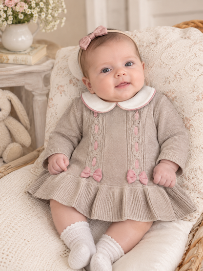 vestido tricot moca moño rosa