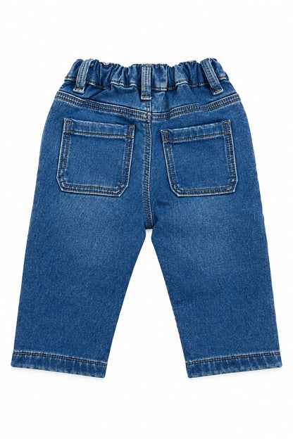 Pantalón ajustado de sarga con cordón para bebé niño, azul