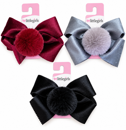 Moño boutique de terciopelo centro pompom grande