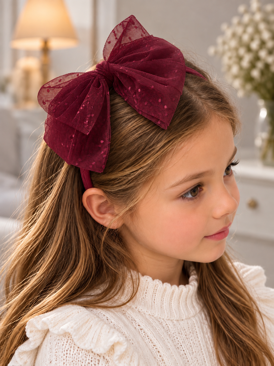 Diadema con moño grande tul de puntos