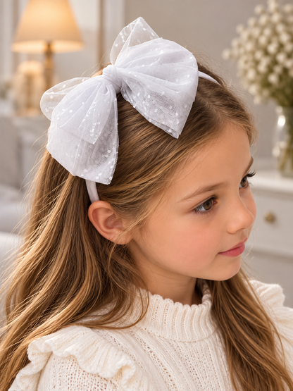 Diadema con moño grande tul de puntos