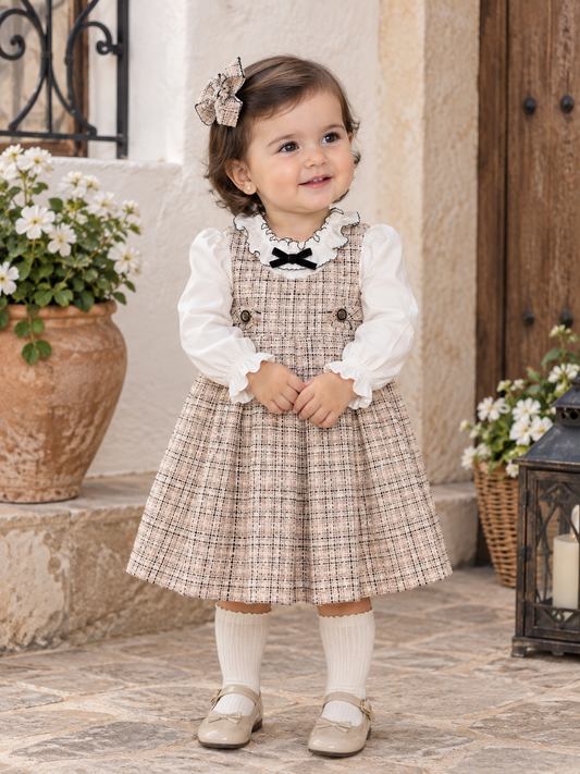Vestido pichi tweed cuadros mazapán