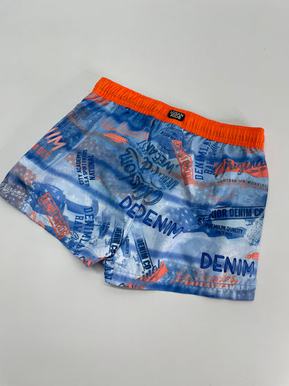 Bañador azul con elastico naranja