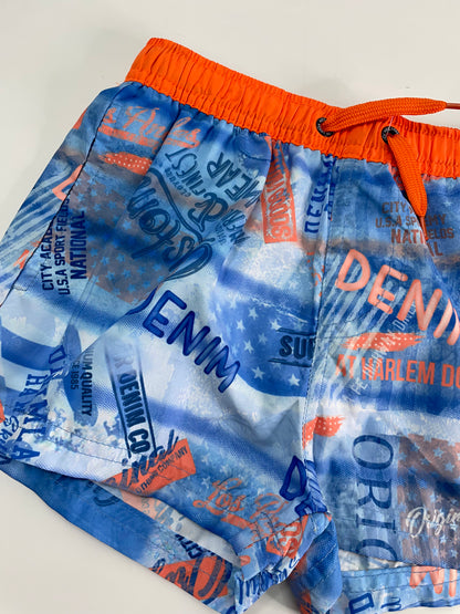Bañador azul con elastico naranja