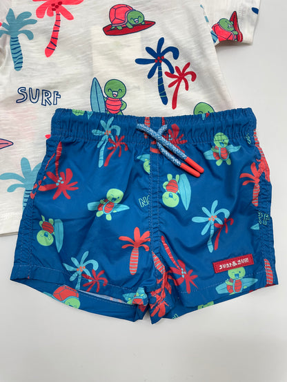 Traje de baño azul y blanco, bebe niño