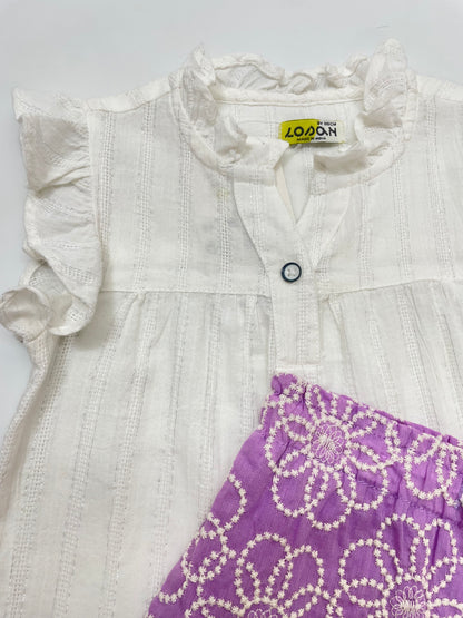 Set blusa crudo Short lila con jareta ponpon