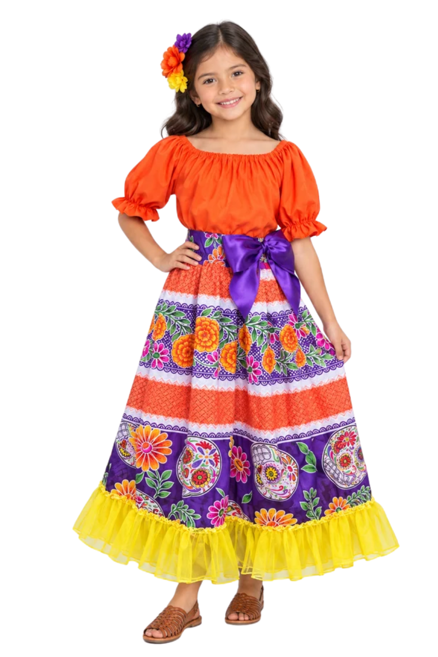 SET CATRINA BLUSA NARANJA OLAN Y FALDA OLAN AMARILLO
